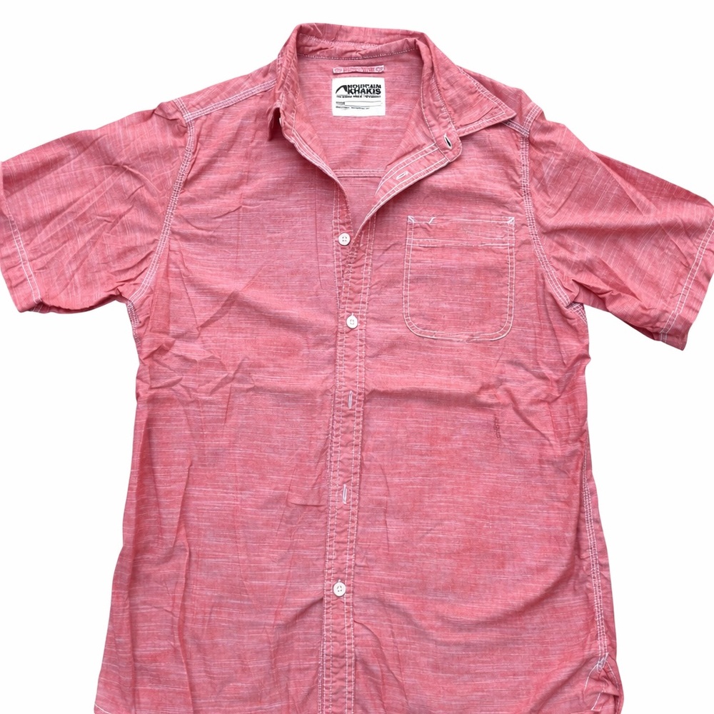 Mountain Khakis Jackson Hole Wyoming Chambray Shirt Small Red Short Sleeve
